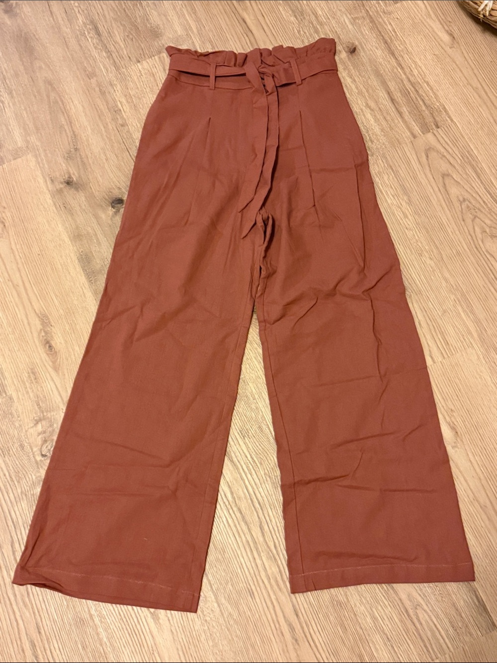 Blu Pepper Wide-Leg Paperbag Pants in Rust - Picture 6 of 6